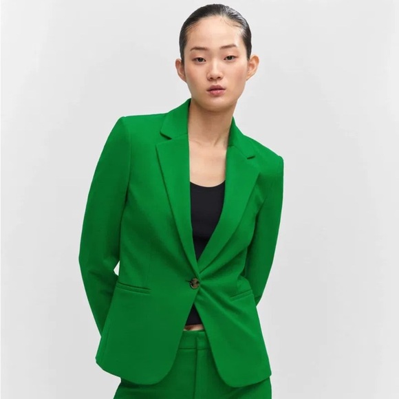 MNG Mango Green Single Button Women's Blazer Size 4 - Picture 1 of 16